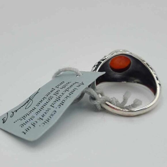 Samuel B Benham Orange Stone Sterling Silver Filigree Ring size 7 - Picture 4 of 12